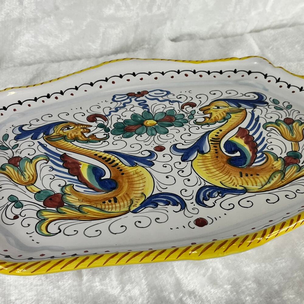 Arte D’Italia Imports Deruta Italy Hand Painted Majolica Platter Sea Serpent - Picture 2 of 11